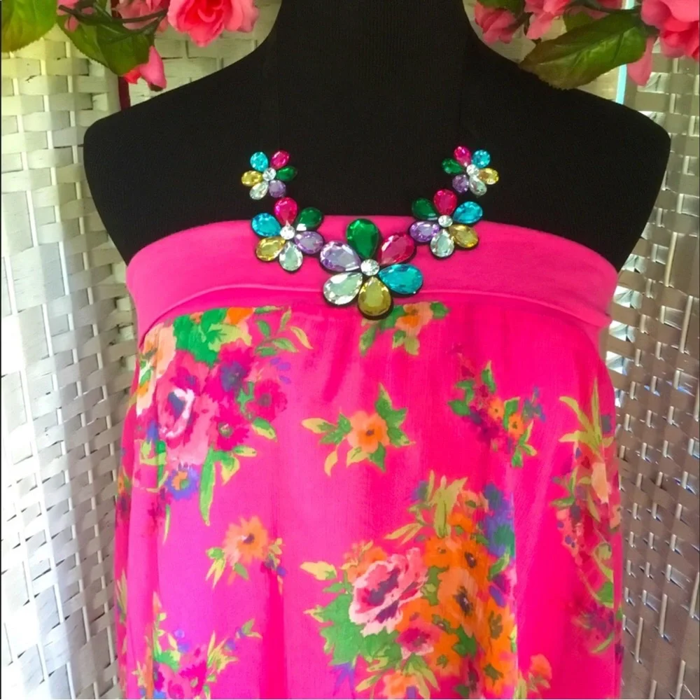 💖See New Listing💖  Multicolor Floral Rhinestone Bib Necklace Flower Crystal - Picture 7 of 9